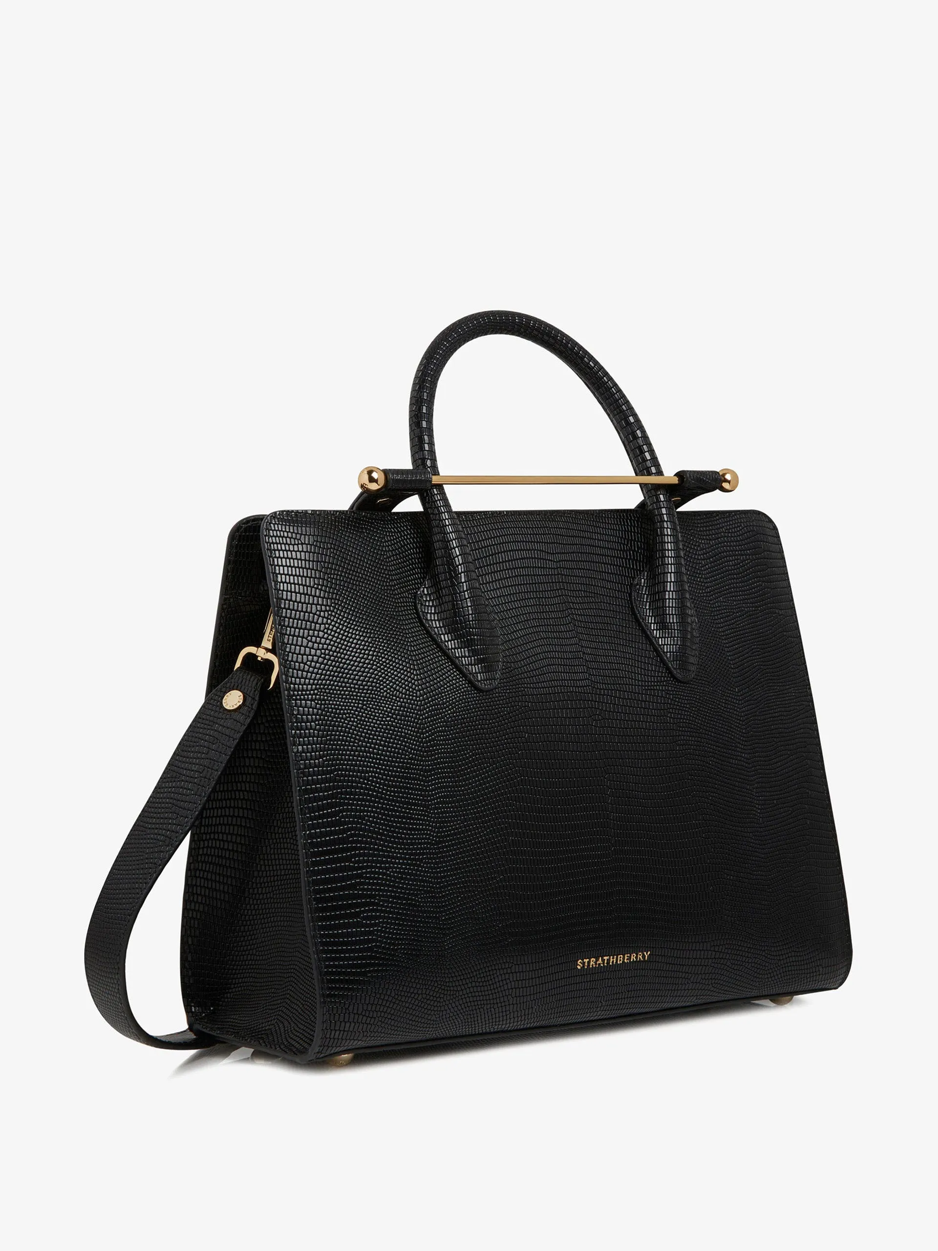 Black lizard-embossed leather The Strathberry midi tote