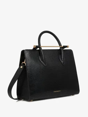 Black lizard-embossed leather The Strathberry midi tote