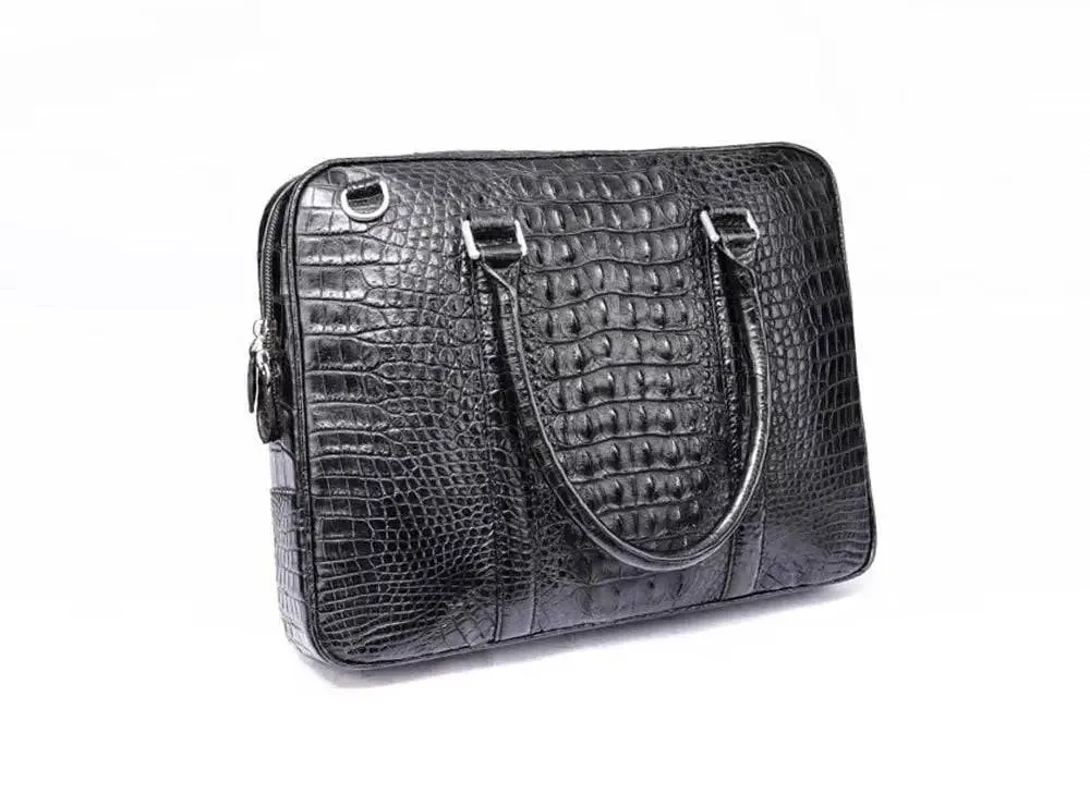 Black Travel Lap top Briefcase Genuine Crocodile Leather