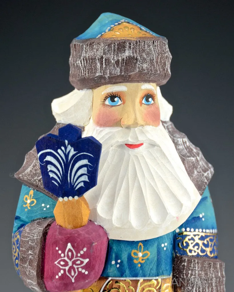 Blue and Gold Russian Santa with Troika Toy Bag