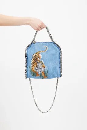 Blue Denim Embroidered Falabella Crossbody Bag