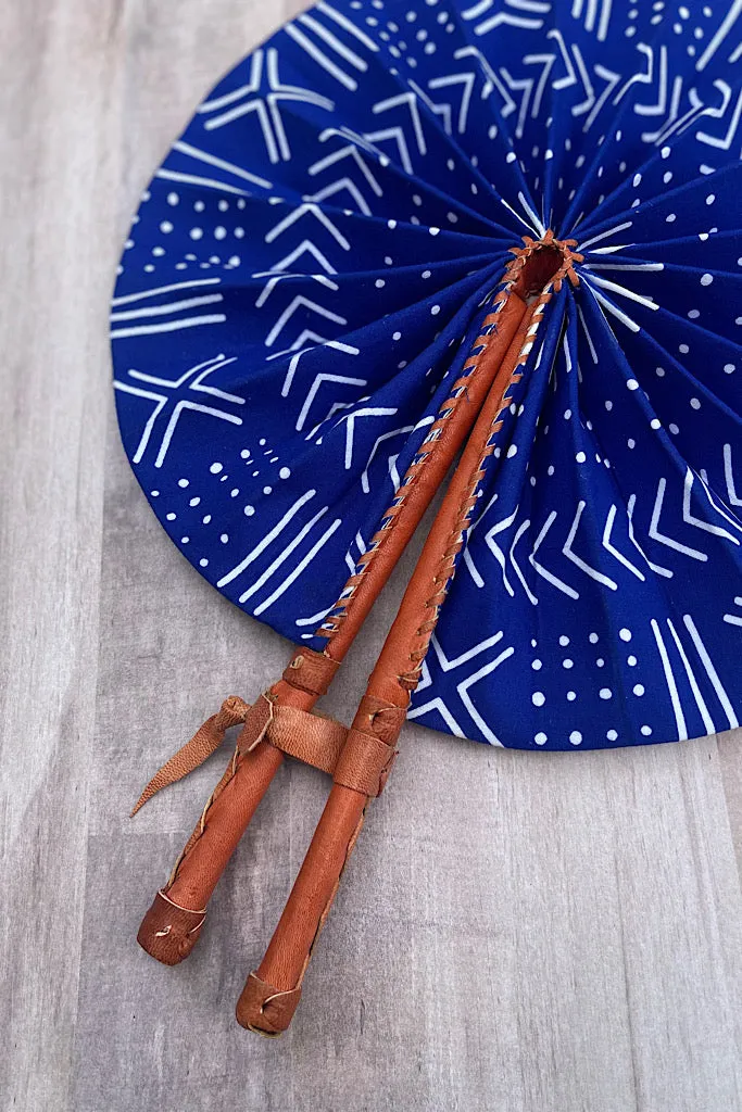 Blue Mudcloth Ankara Foldable Fan