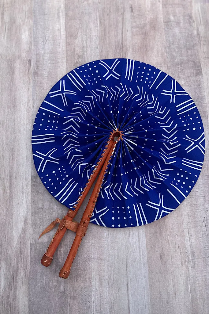 Blue Mudcloth Ankara Foldable Fan