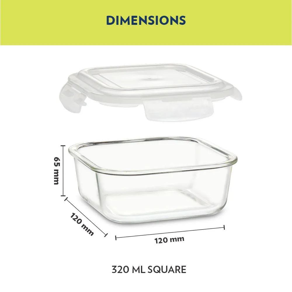 Borosil Pride Glass Lunch Box, Square x 2 (Tall Bag)