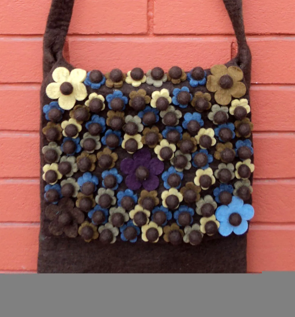 Brown Flower Felt Shoulder Bags