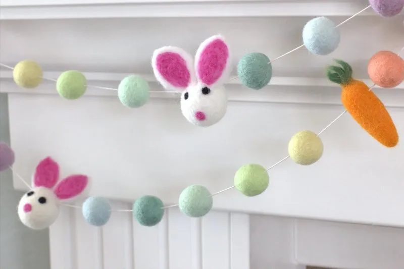 Bunny & Carrot Easter Garland- Pastel Rainbow