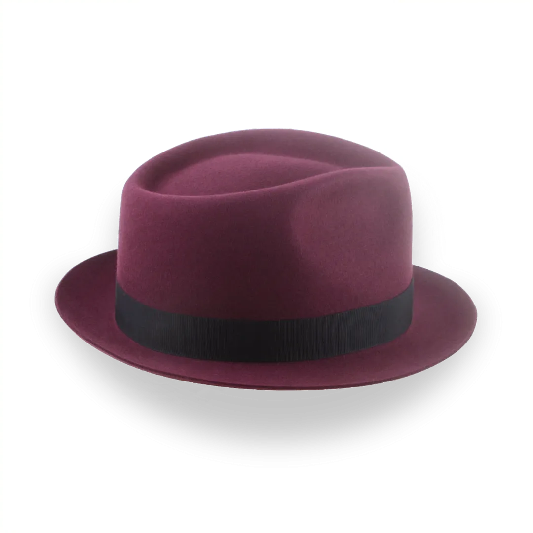 Burgundy Short Brim Trilby Hat in Elegant Beaver Fur Felt | The Verve