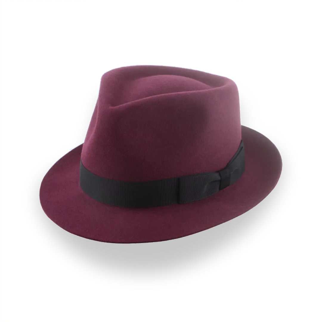 Burgundy Short Brim Trilby Hat in Elegant Beaver Fur Felt | The Verve