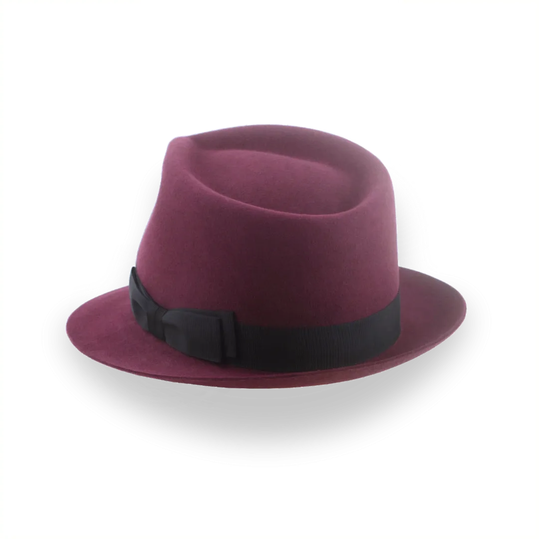 Burgundy Short Brim Trilby Hat in Elegant Beaver Fur Felt | The Verve