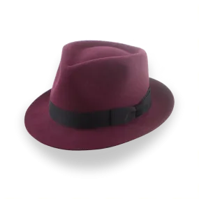 Burgundy Short Brim Trilby Hat in Elegant Beaver Fur Felt | The Verve