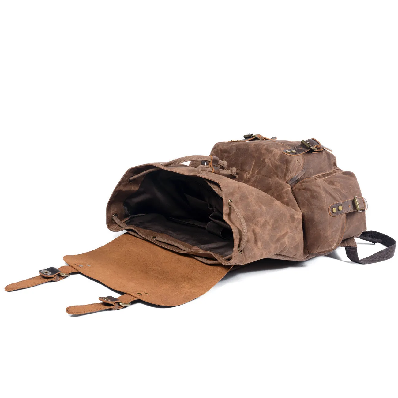 Casual Vintage Drawstrawing Waxed Canvas Hiking Rucksack 6105