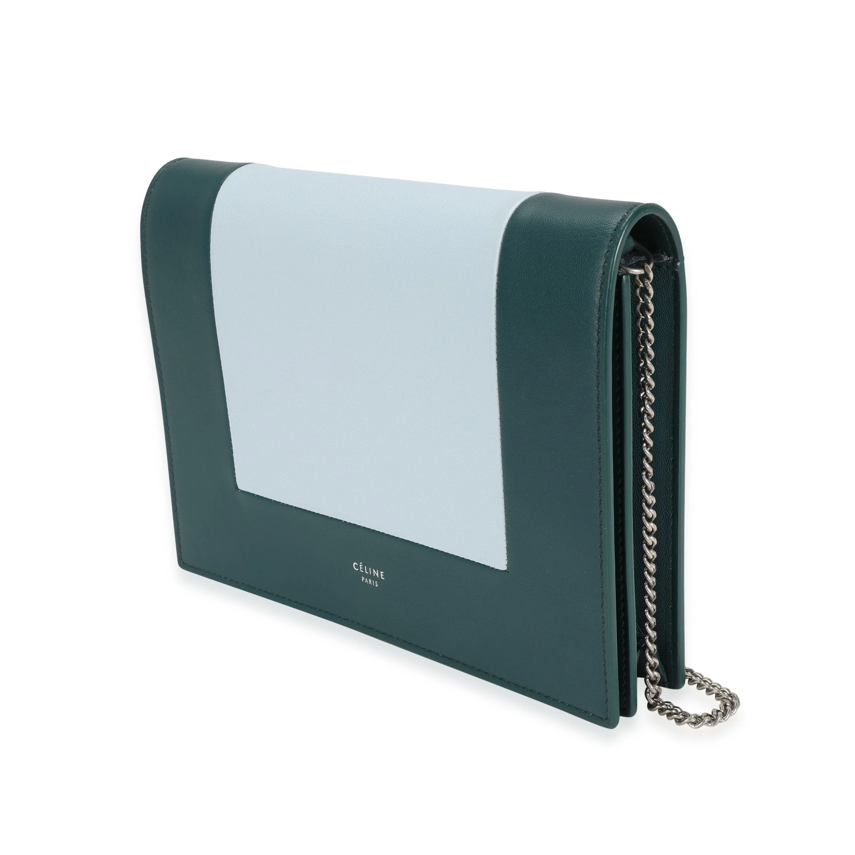 Celine Green & Blue Lambskin Frame Evening Clutch On Chain