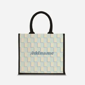 Checkered Series Half Lining Jute Bag - Blue Black