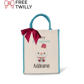 Christmas Cute Animal Series Merry Christmas Snowman Blue Colour Lining Canvas Bag