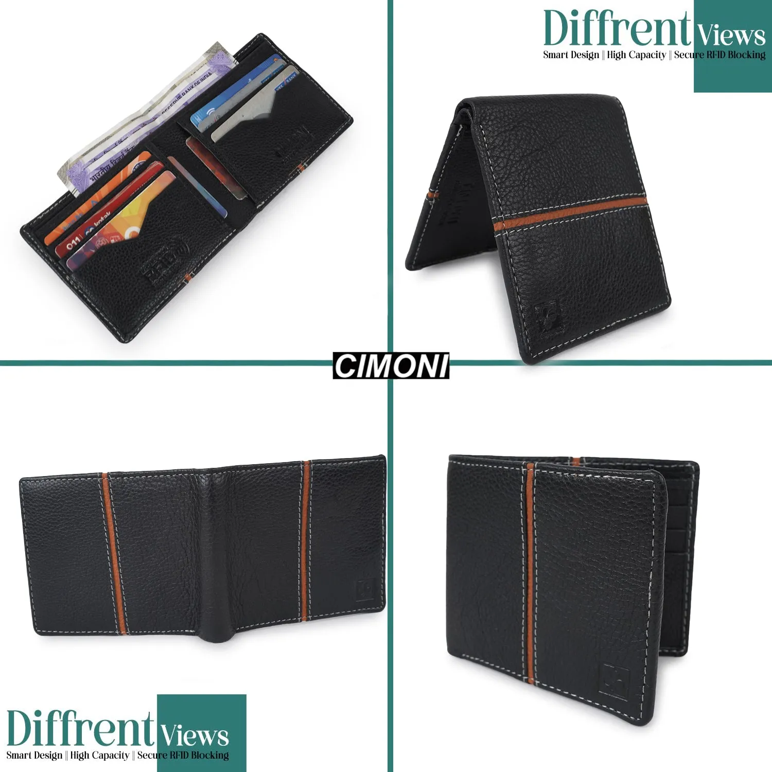 CIMONI Genuine Leather Classic Trendy Travel Slim Wallet Credits Cards for Men