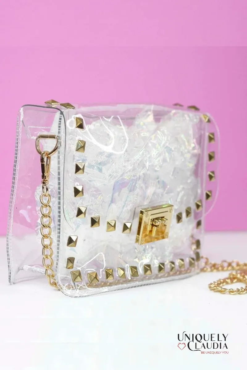 Clear Gold Studded Purse with Chain Strap