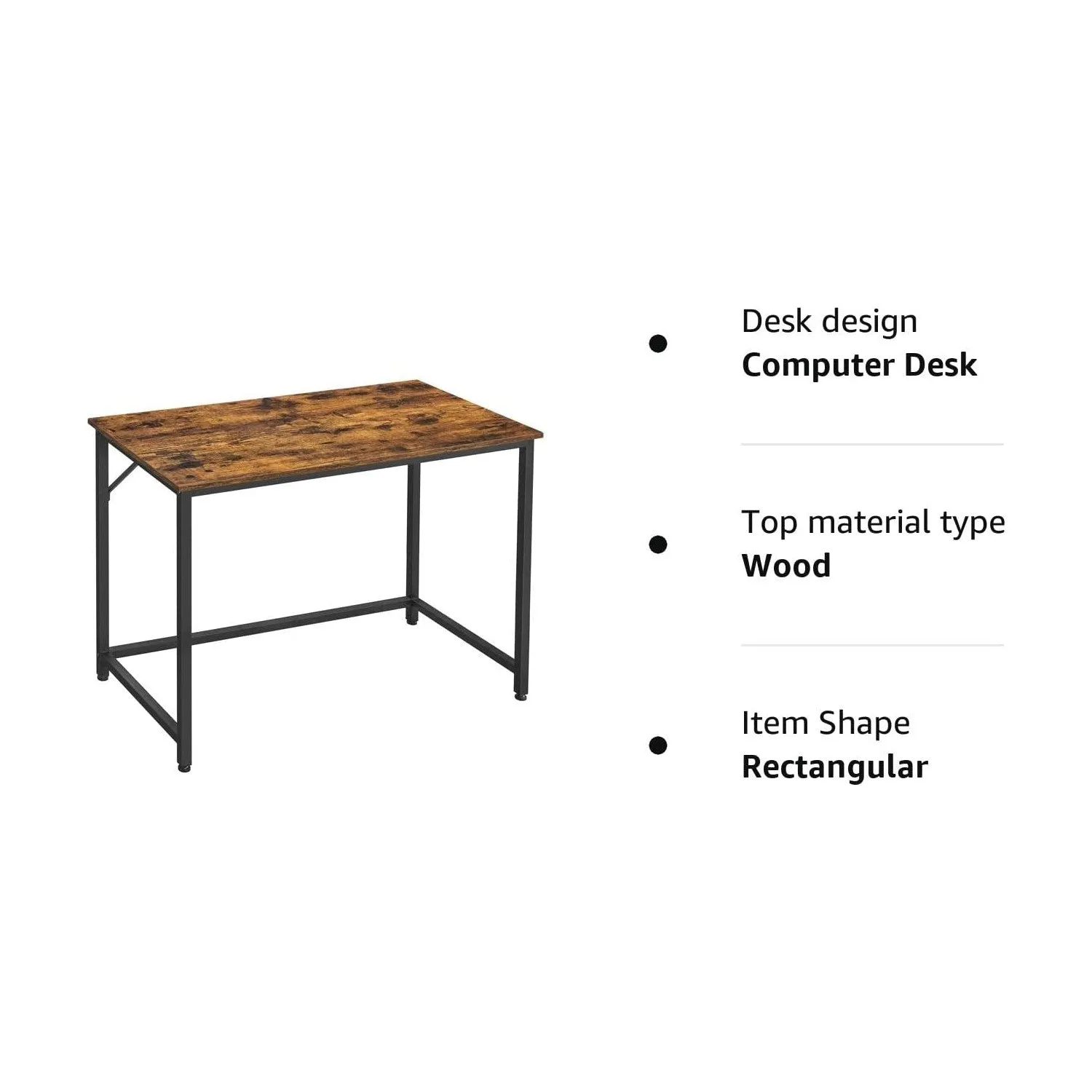 Compact Industrial Computer Desk, Rustic Brown and Black - VASAGLE