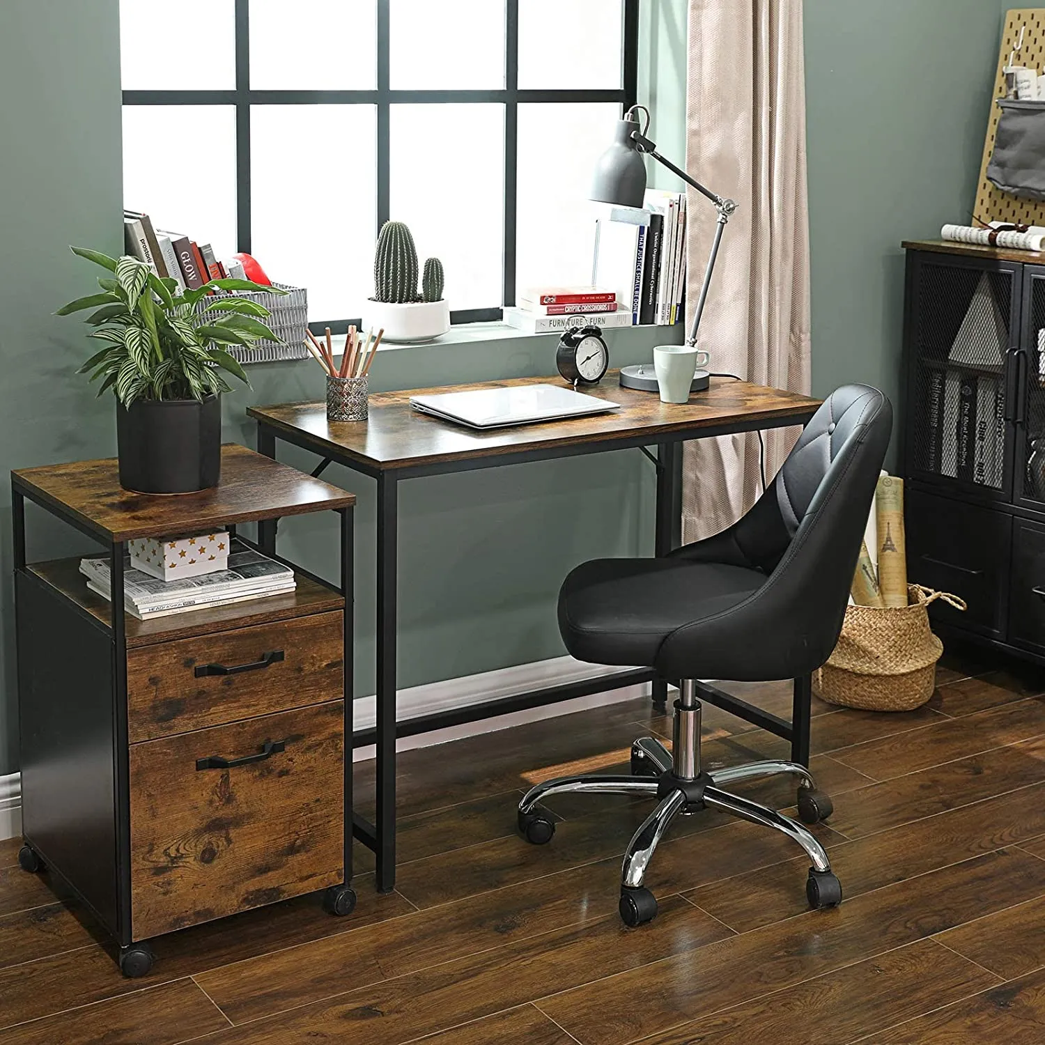 Compact Industrial Computer Desk, Rustic Brown and Black - VASAGLE