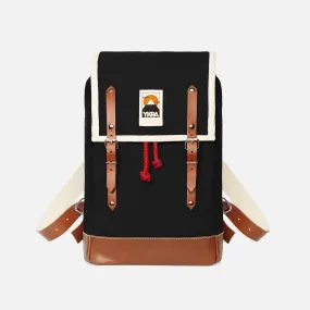 Cotton Canvas Matra Mini Backpack With Leather Strap & Base - Black