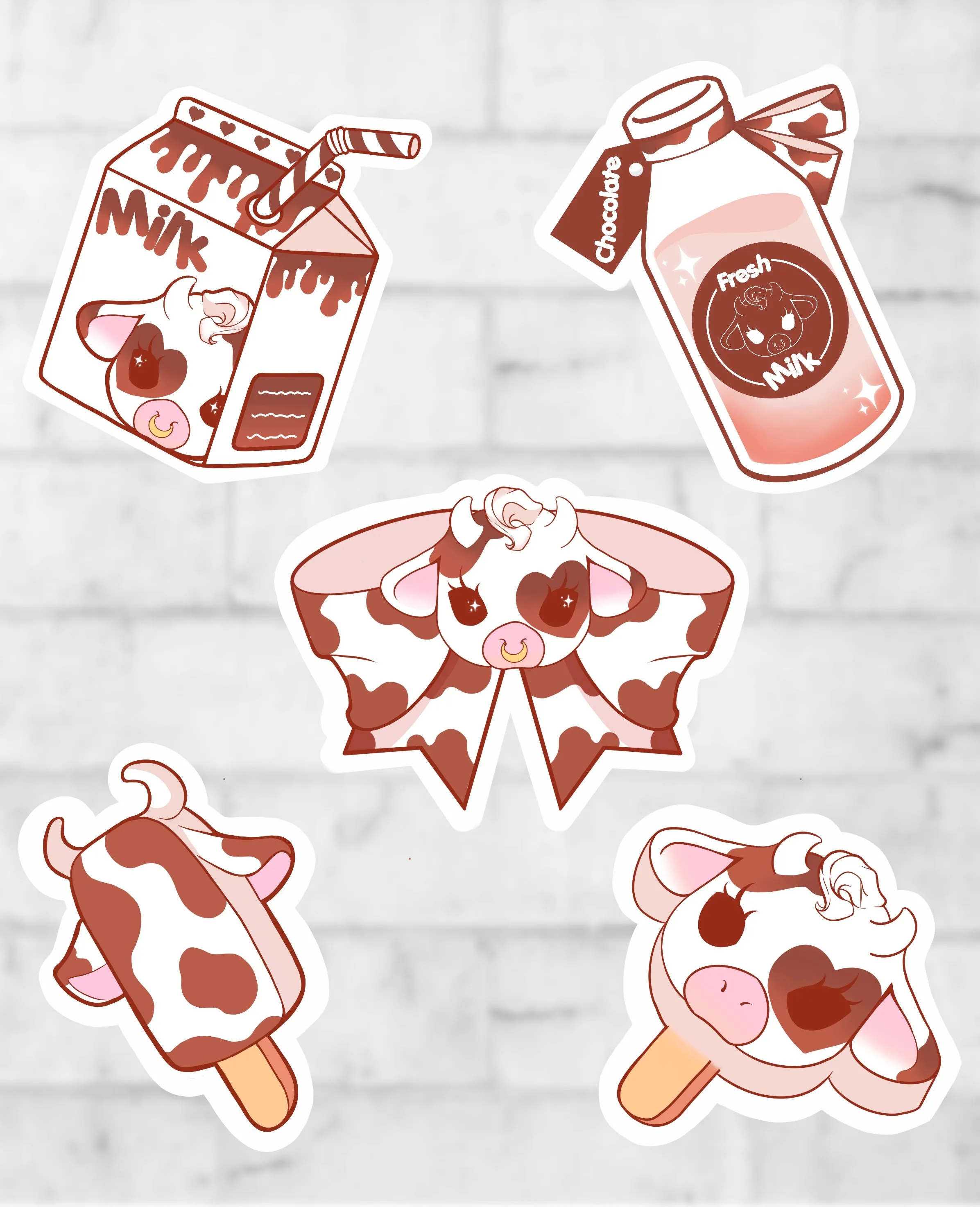 Cow vinyl sticker set of 5 laptop/decals available in 7 colors