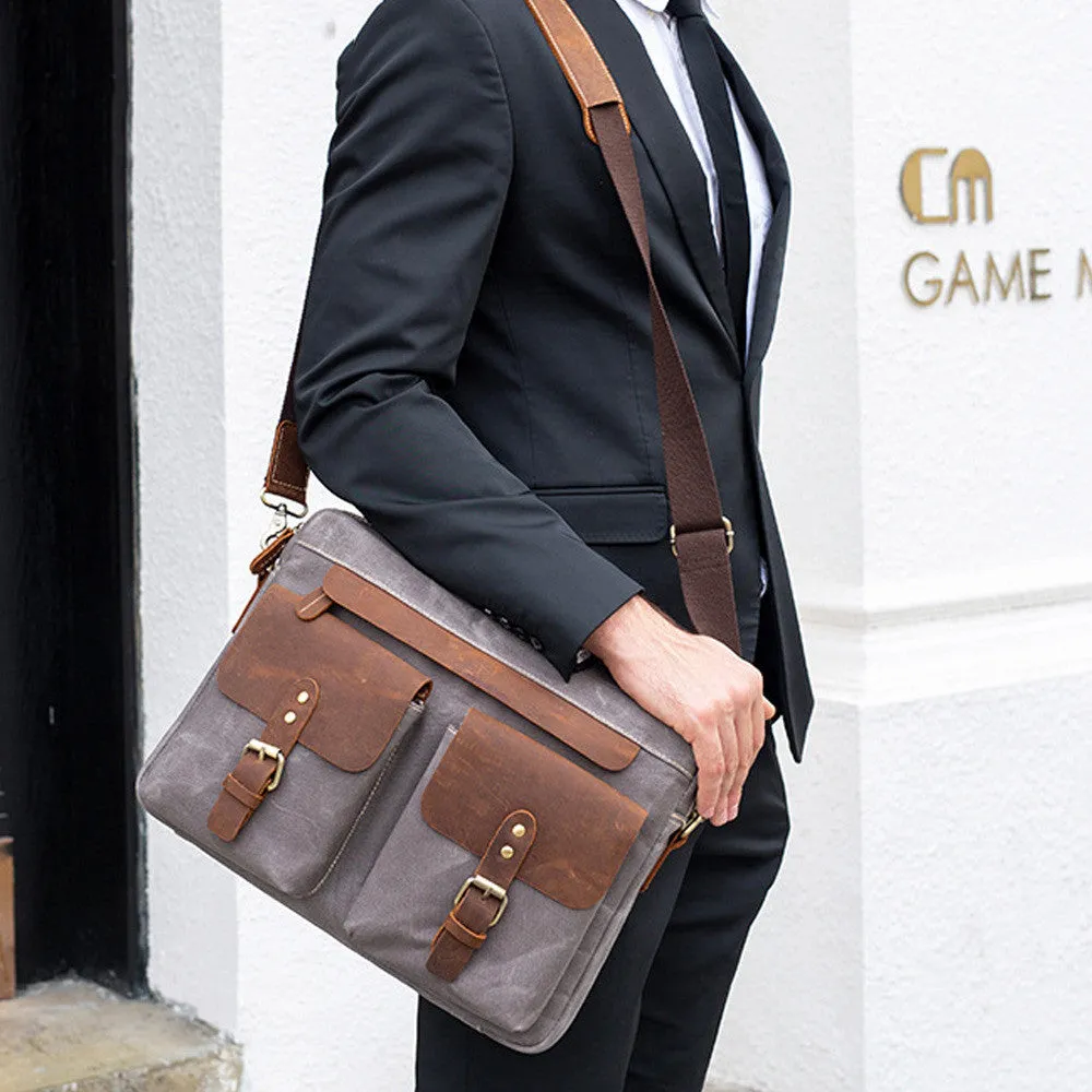 Cowhide with cloth briefcase Men's Leather business briefcase Briefcase Official Briefcase Multifunctional Briefcase