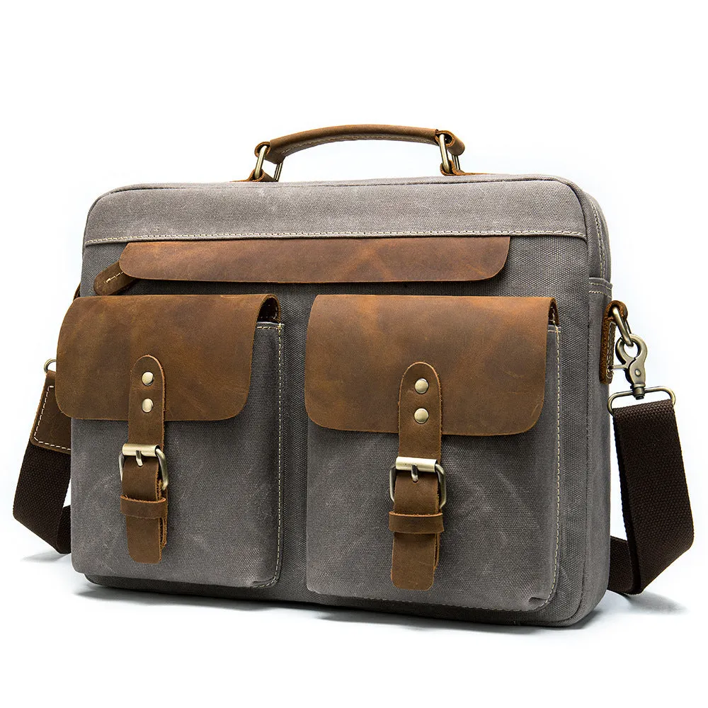 Cowhide with cloth briefcase Men's Leather business briefcase Briefcase Official Briefcase Multifunctional Briefcase