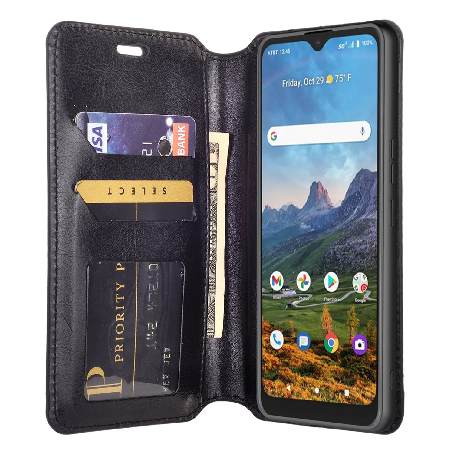 Cricket Dream 5G  Case, AT&T Radiant Max 5G / AT&T Fusion 5G Wallet Case, Pu Leather Wallet Case [Kickstand] with ID & Credit Card Slots for Cricket Dream 5G / AT&T Radiant Max 5G / AT&T Fusion 5G  - Black