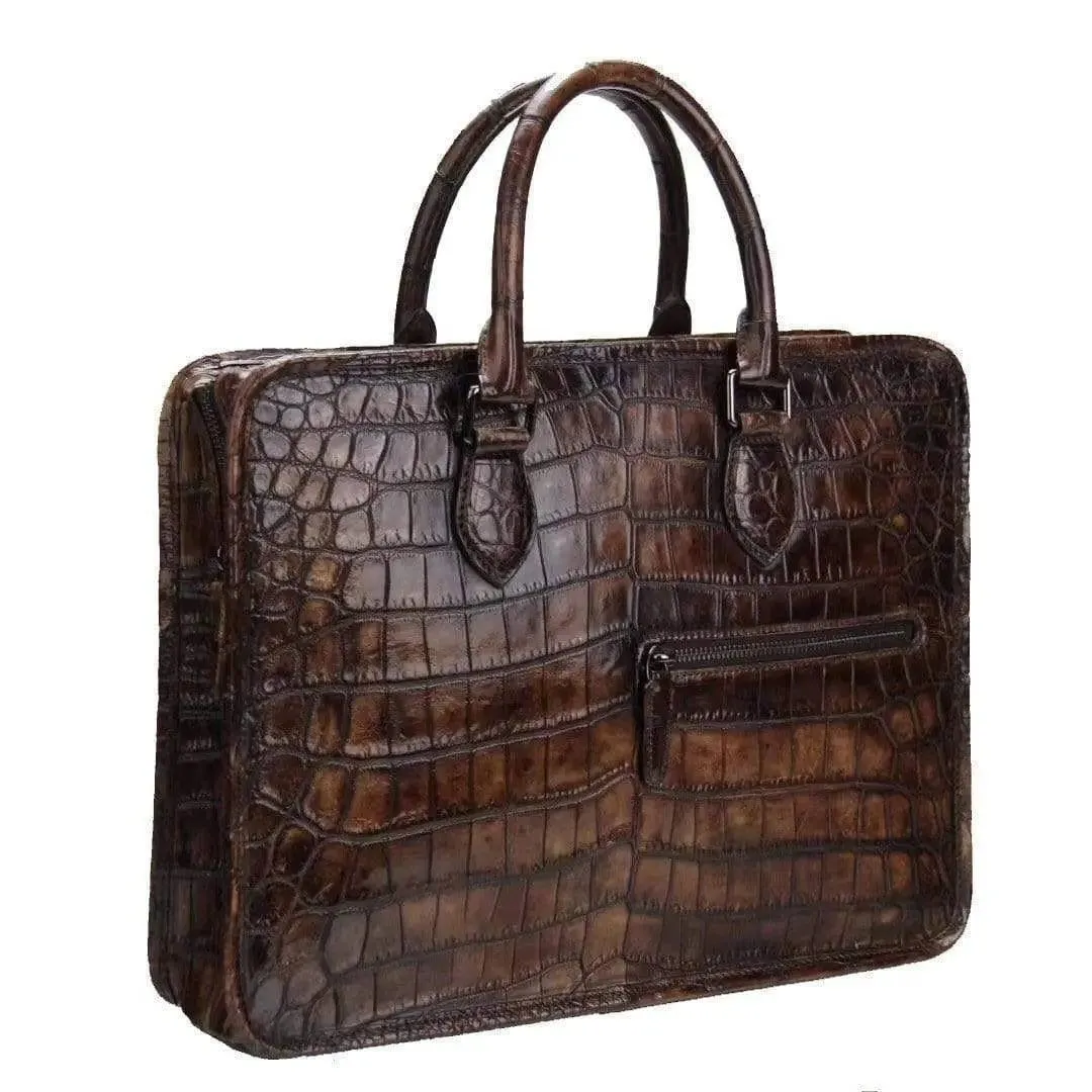 Crocodile Leather Crossbody  Laptop Business Bag