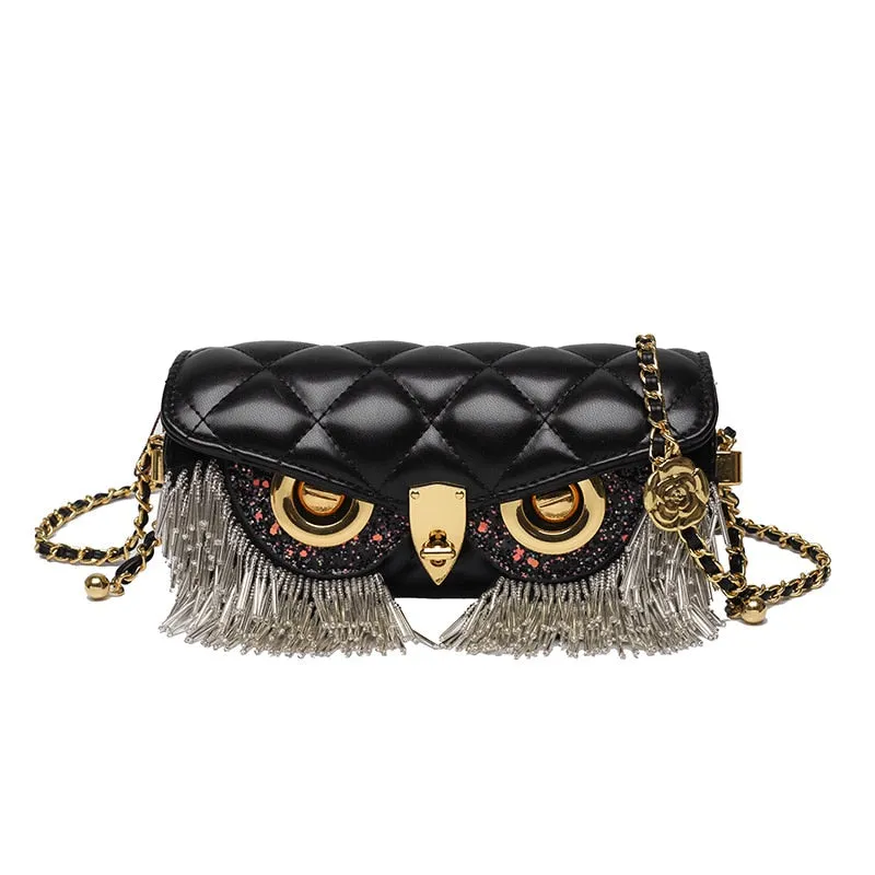 Cute Owl PU Leather Tassel Crossbody Bag