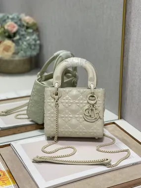 DI Mini Lady Bag Latte Cannage with Beaded Motif, Beige, For Women Women’s Handbags, Crossbody Bags, 18cm CD M0505INEA_M030