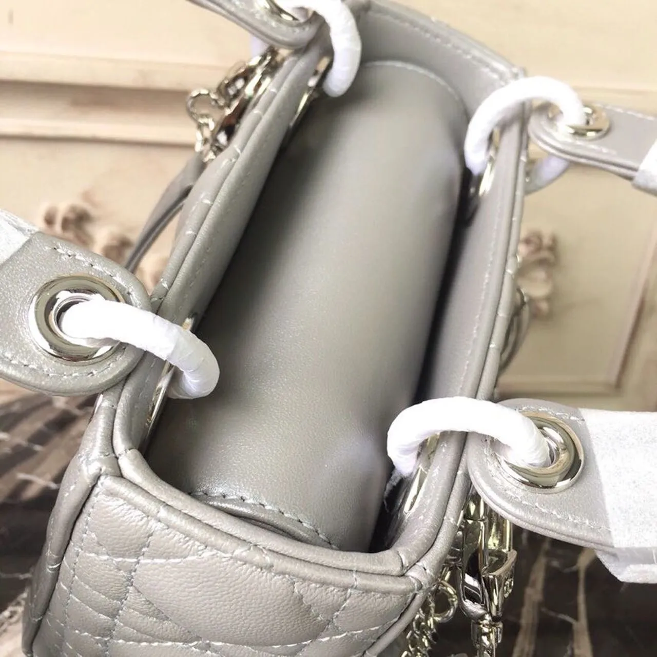 DI Mini Lady Bag with Chain Silver Hardware Spring/Summer Collection, Pearl Gold, For Women Women’s Handbags, 18cm CD