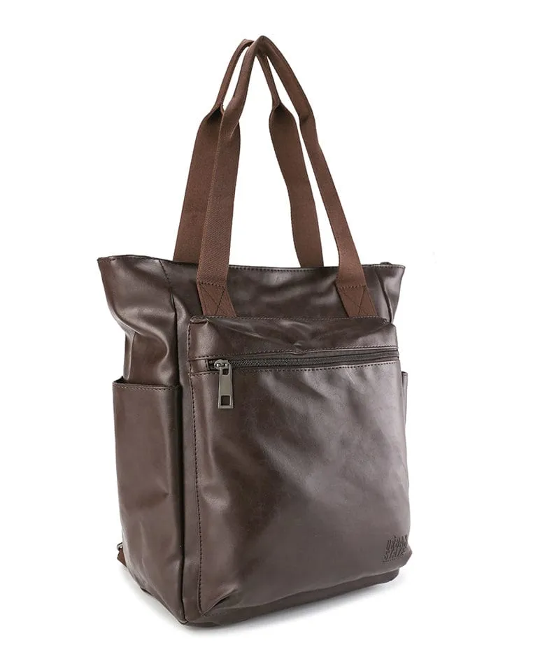 Distressed Leather Concept Tote Backpack - Dark Brown