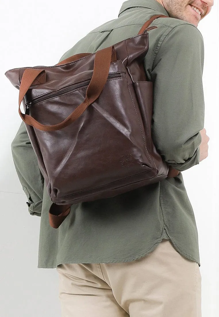 Distressed Leather Concept Tote Backpack - Dark Brown