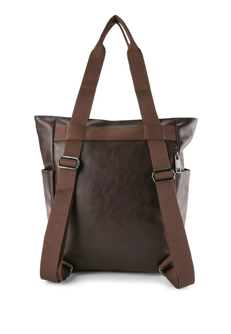 Distressed Leather Concept Tote Backpack - Dark Brown