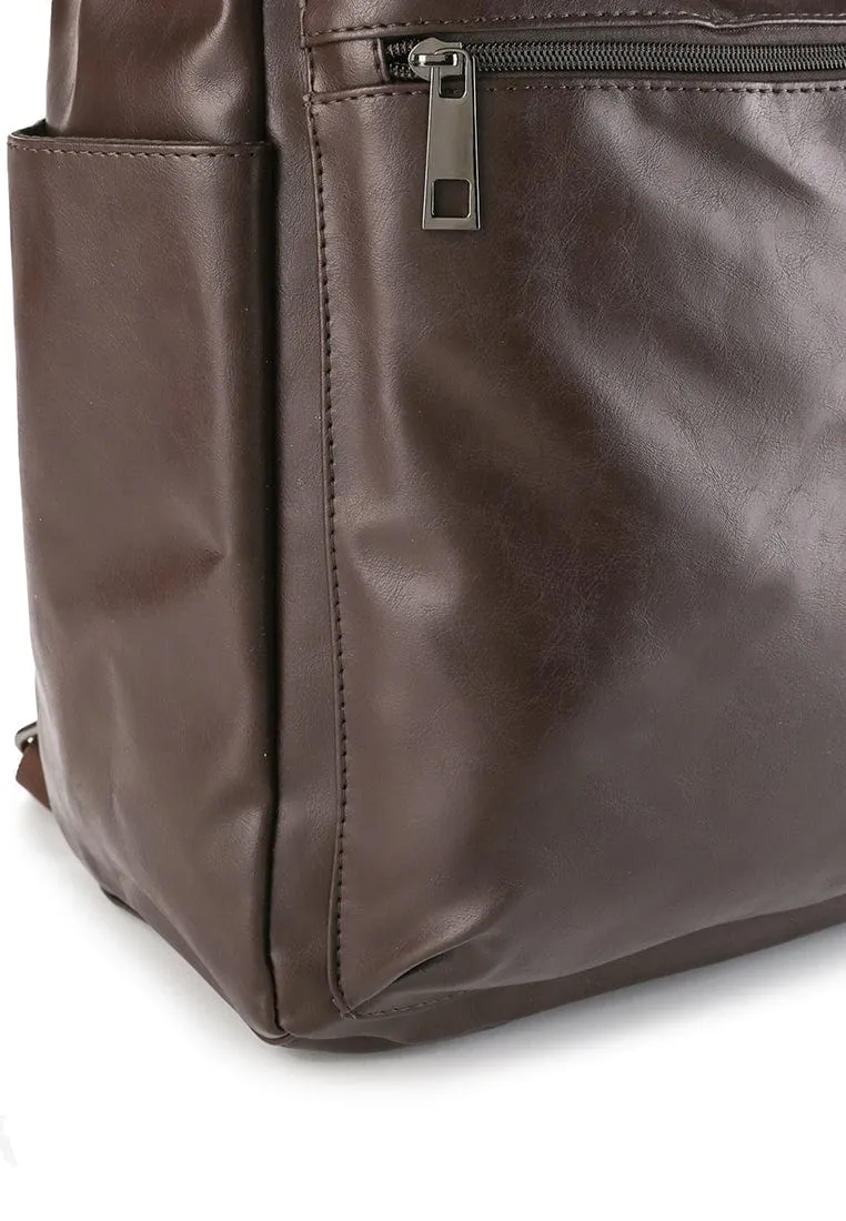 Distressed Leather Concept Tote Backpack - Dark Brown