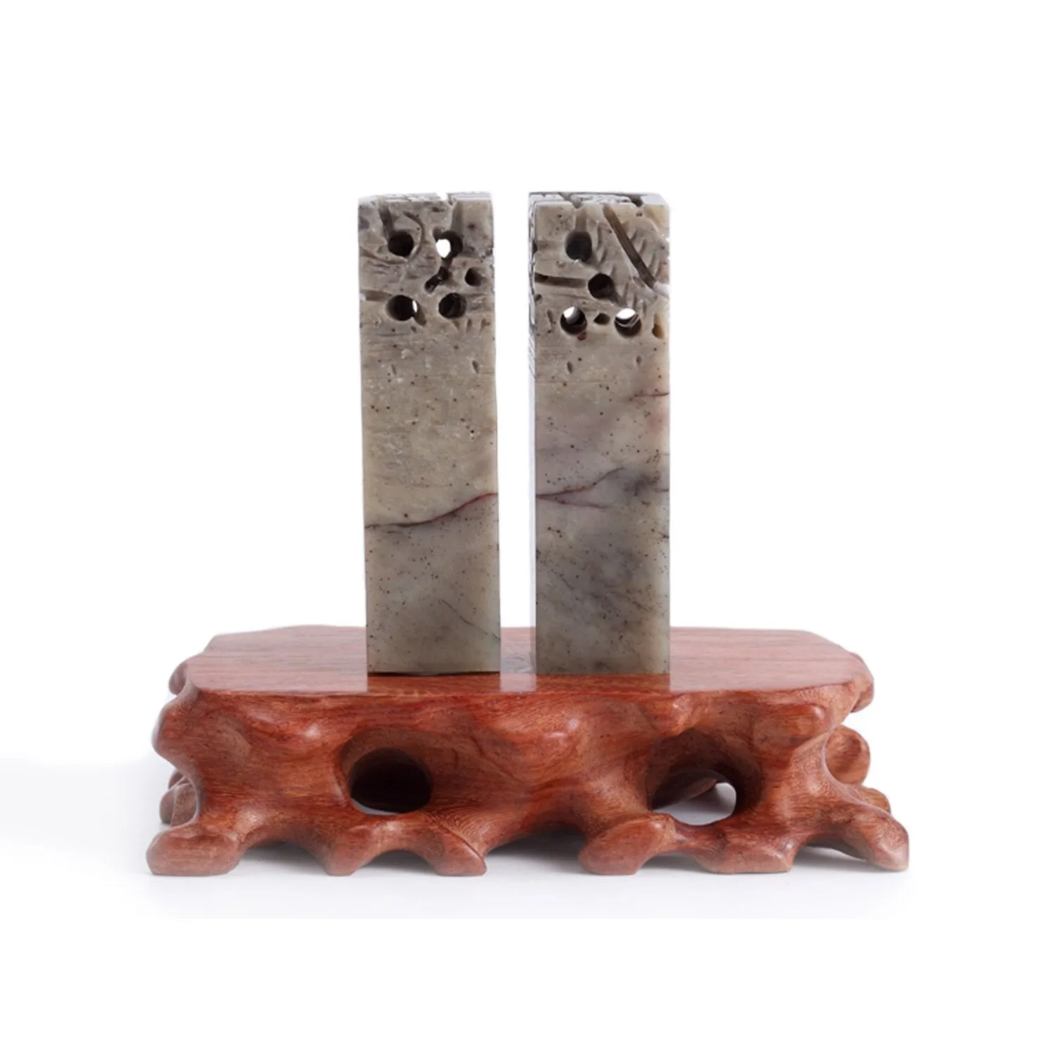 DRAGON AND PHOENIX - Chinese Signature Couple Seal Stone - Yellow / Grey / Dark Beige