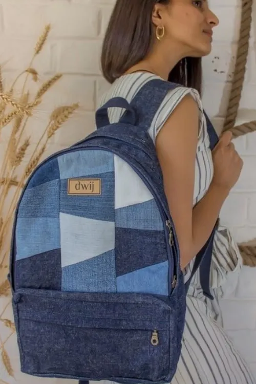 Dwij Patched Denim & Felt Backpack