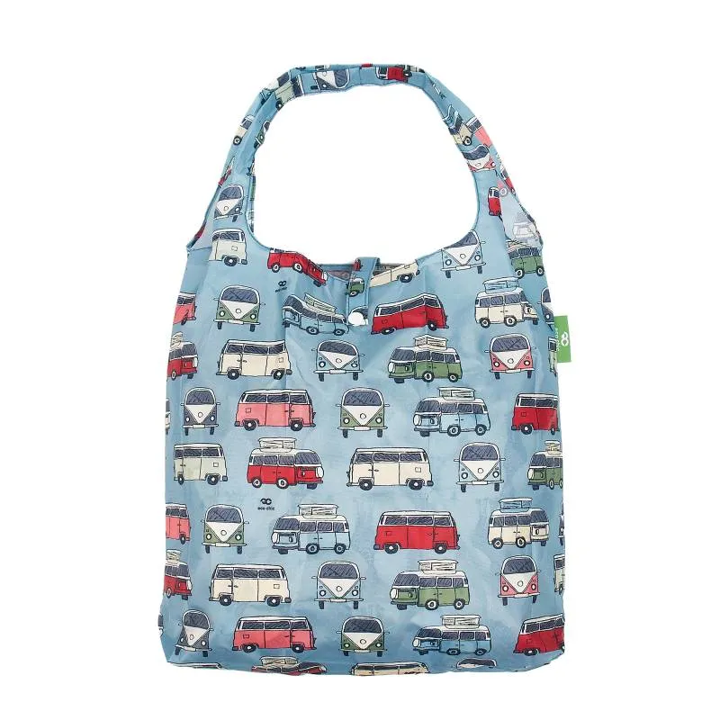 Eco Chic Lightweight Foldable Reusable Shopping Bag (Campervan Blue)