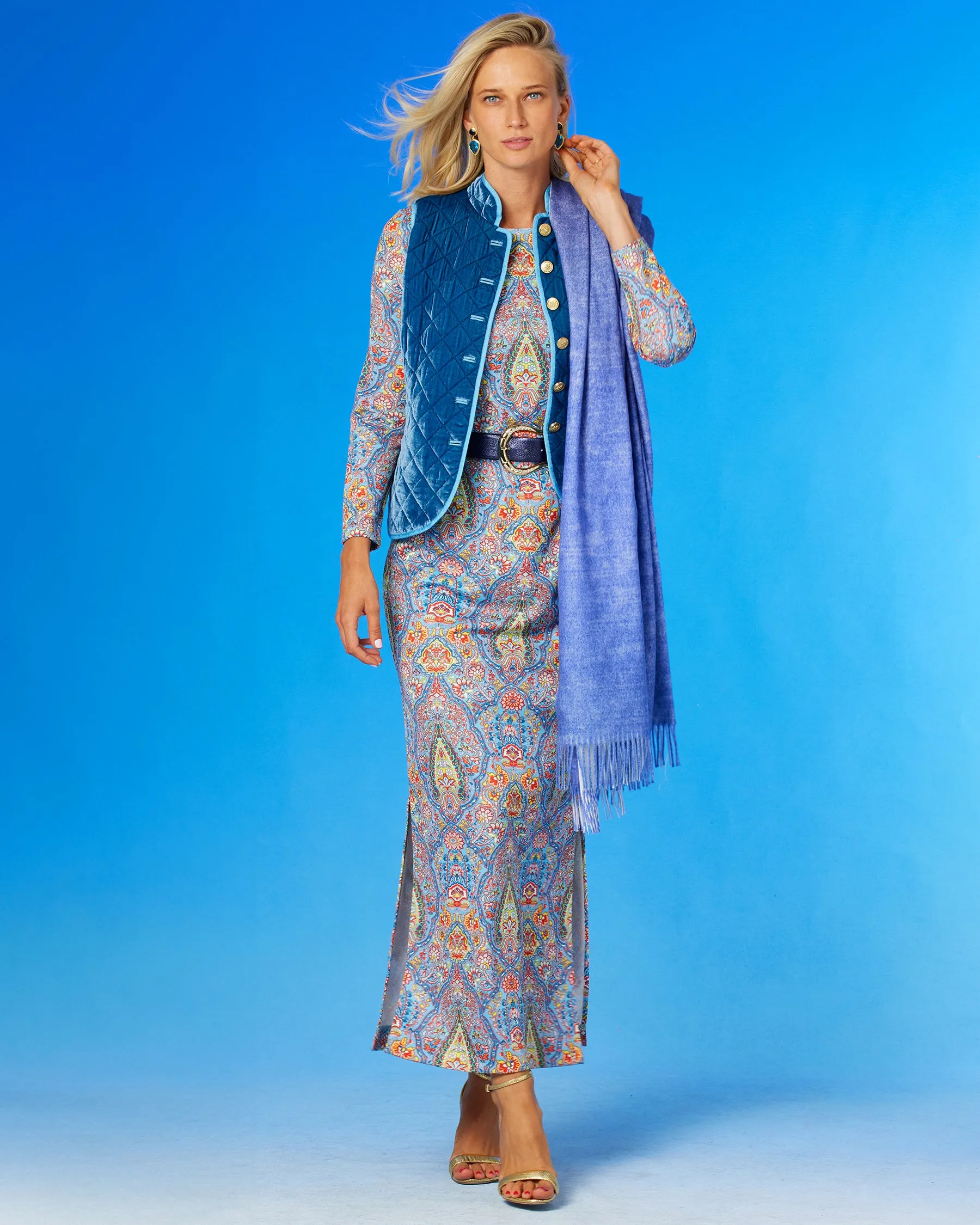 Emerson Stretch Long Dress in Kaleidoscope Paisley