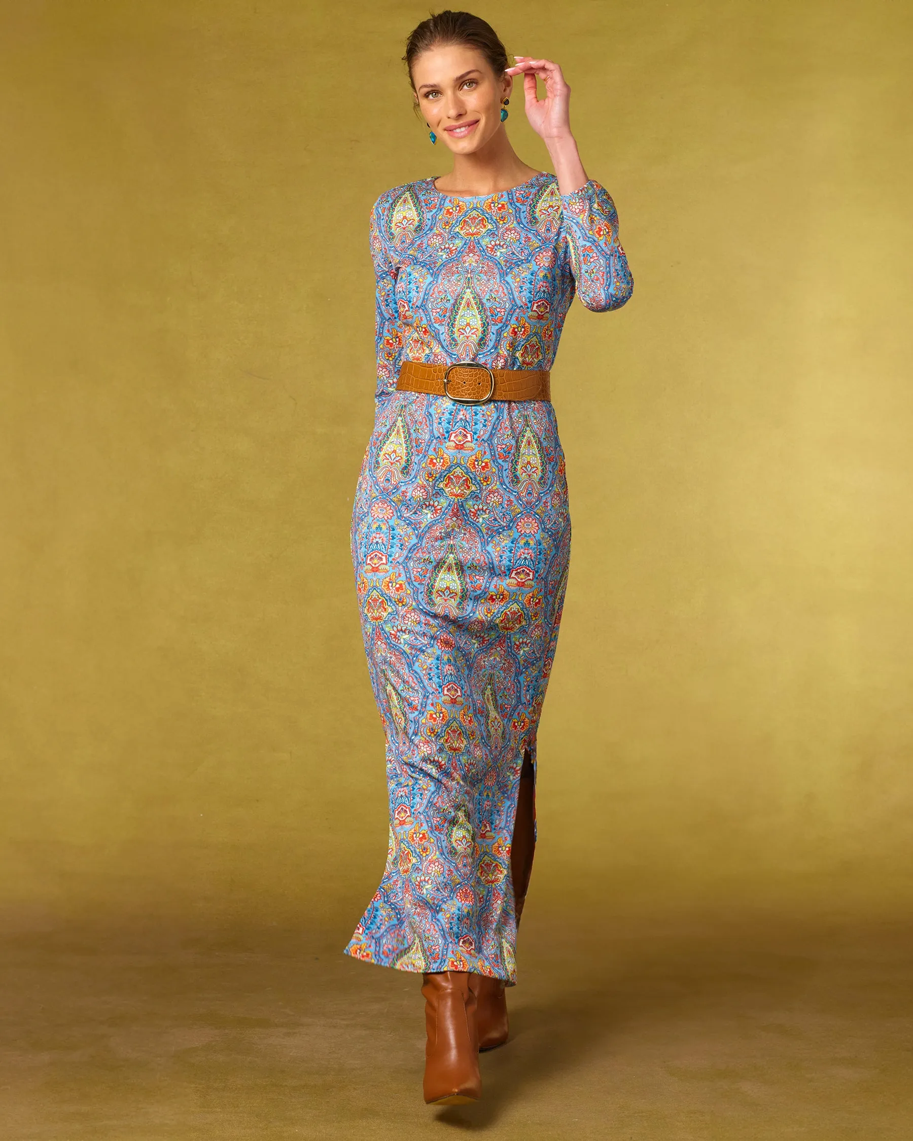 Emerson Stretch Long Dress in Kaleidoscope Paisley