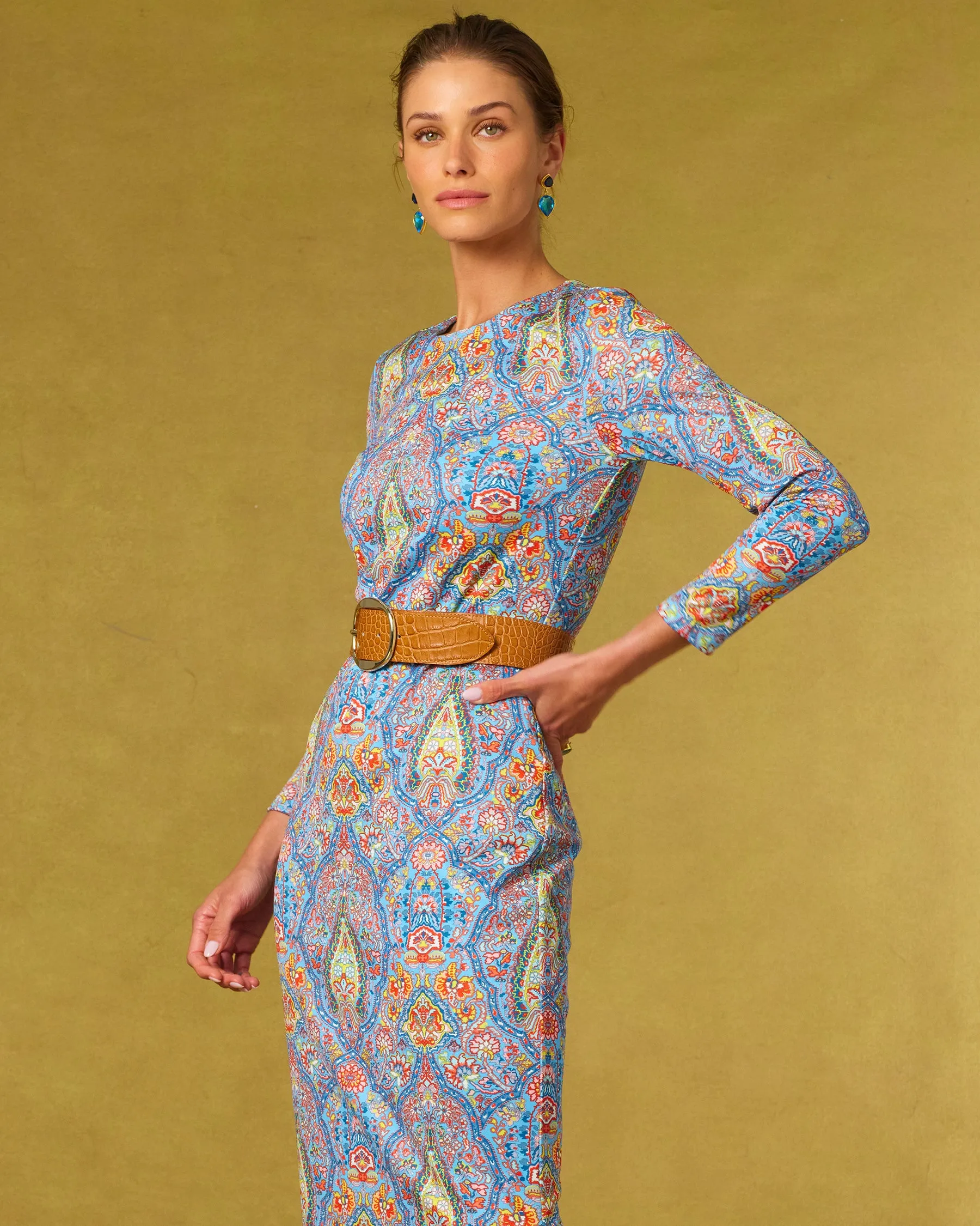 Emerson Stretch Long Dress in Kaleidoscope Paisley