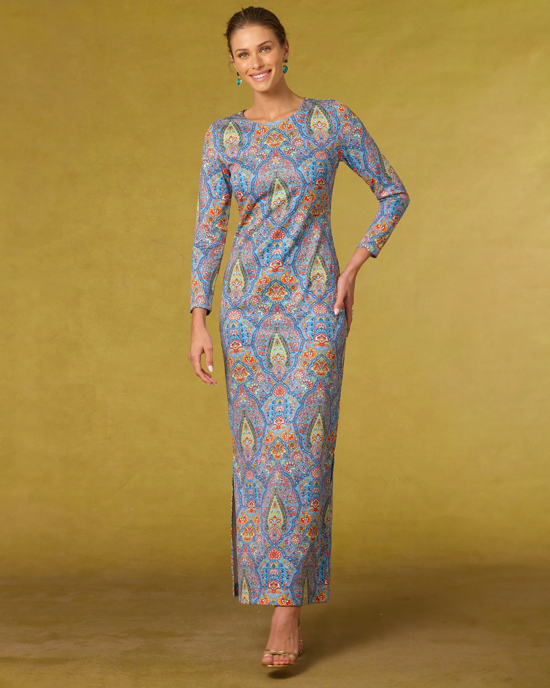 Emerson Stretch Long Dress in Kaleidoscope Paisley