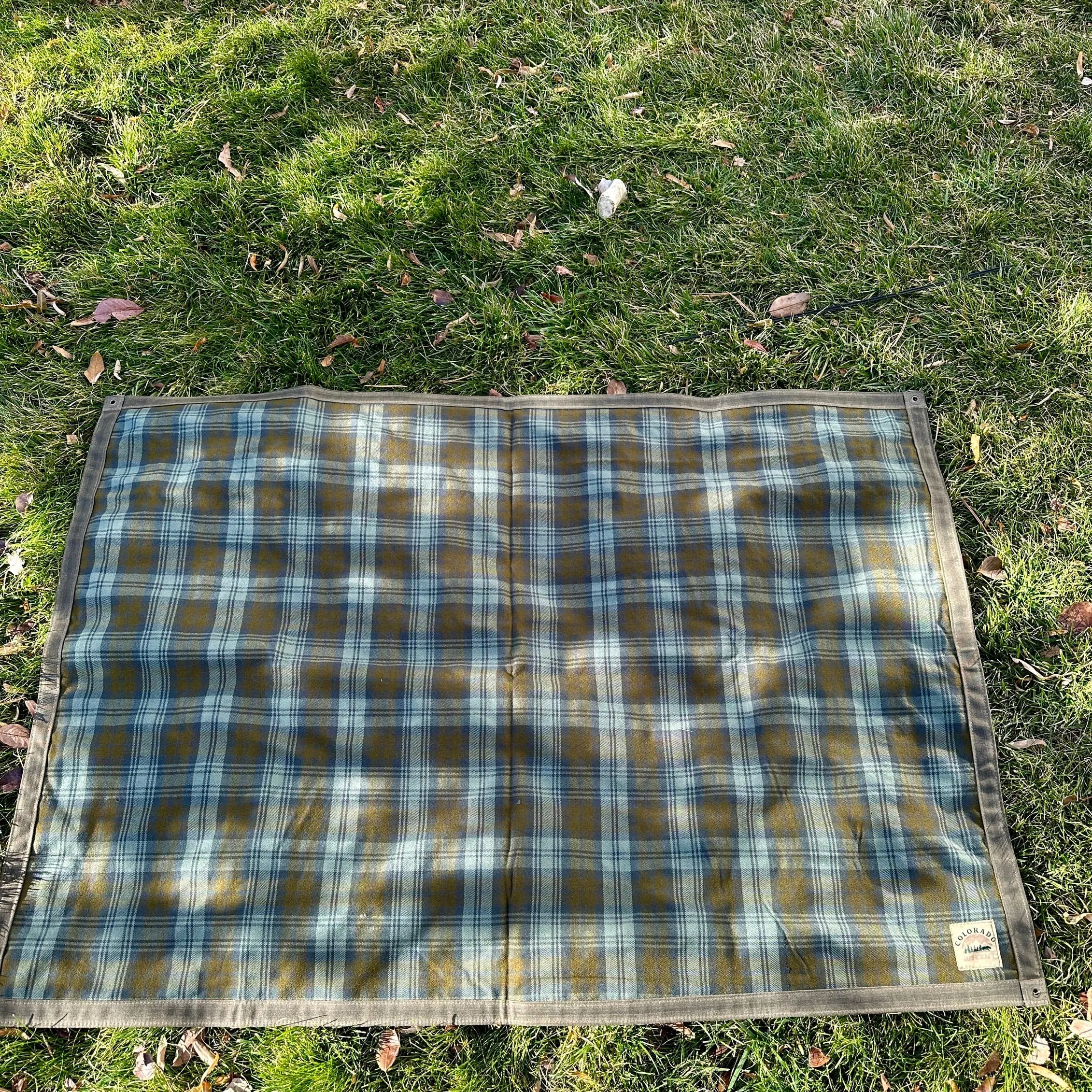 Extra Large Heavyweight Waxed Canvas and Blackwatch Tartan Wool Lined Bushcraft Ground Cloth