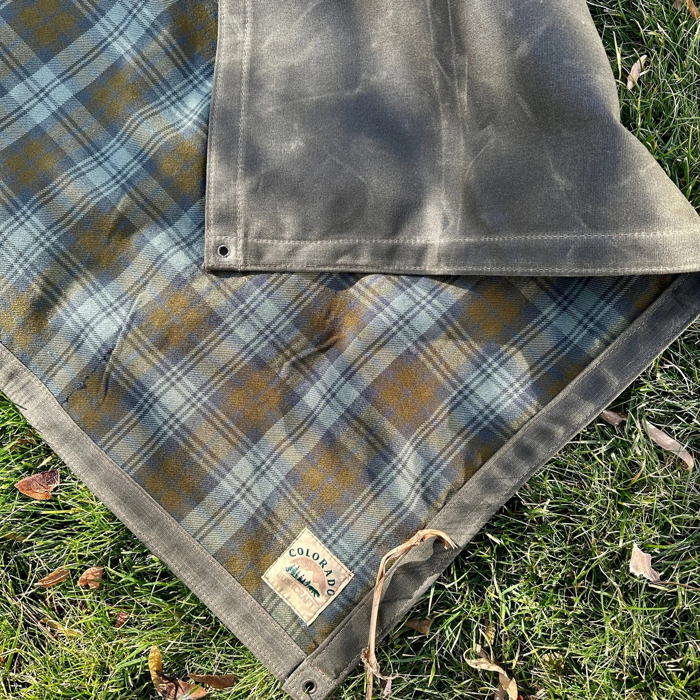 Extra Large Heavyweight Waxed Canvas and Blackwatch Tartan Wool Lined Bushcraft Ground Cloth