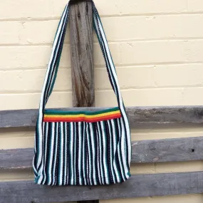 Fair Trade Long Shoulder Bag - Rainbow black and green