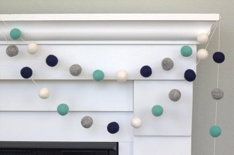 Felt Ball Garland- Navy, Turquoise, Gray, White