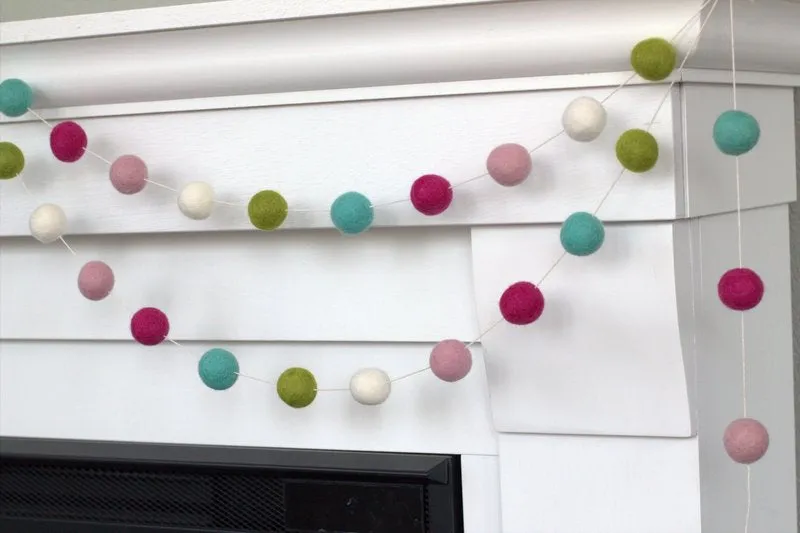 Felt Ball Garland- Pink, Turquoise, Green, White