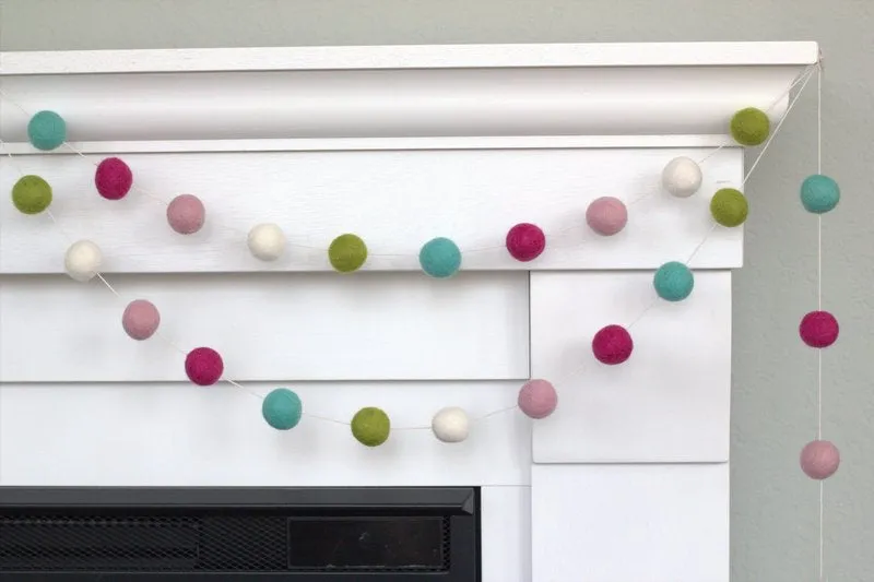 Felt Ball Garland- Pink, Turquoise, Green, White