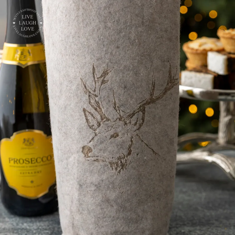 Felt Stag Print Wine Bottle Gift Bag