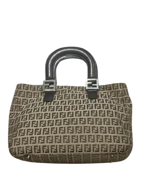 Fendi 90's Canvas Monogram Zucchino Leather Handle Bag